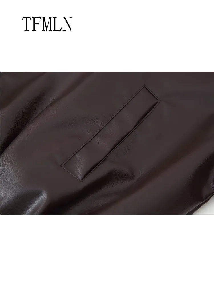 Fashion Faux Leather Jackets For Women 2025 Autumn Chic Causal Full Sleeve Zipper Loose Belt Coat Vintage Lapel Oversize Outwear