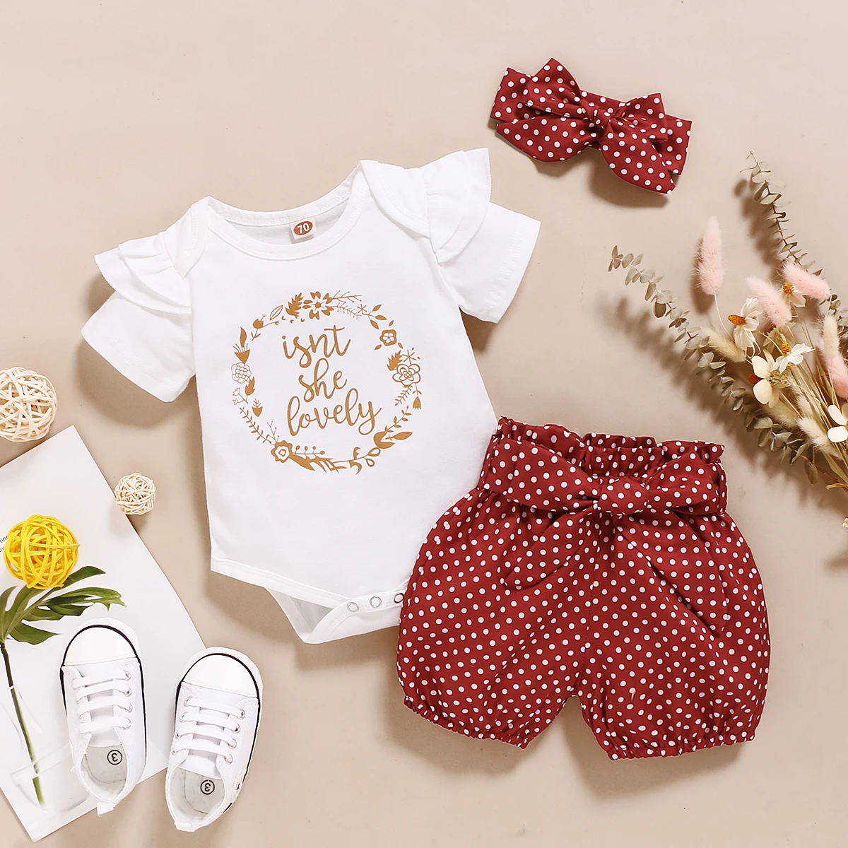 Infant Girl's Polka Dot 3pc Set Isn't She Lovely 1