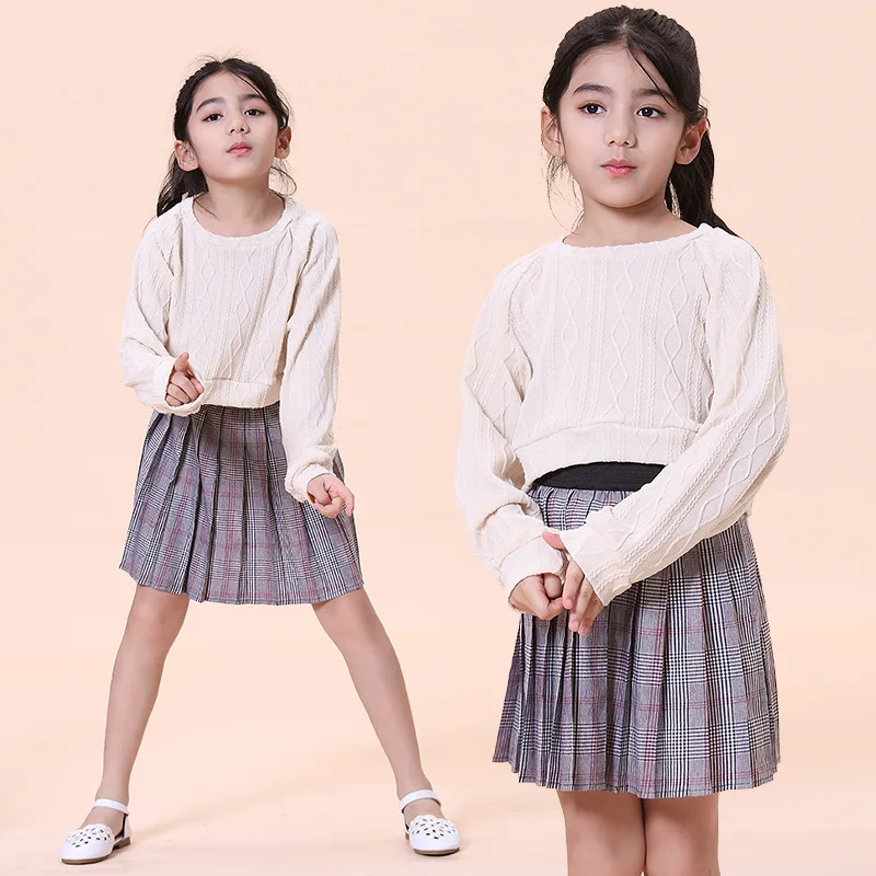 

2023 Korean Spring Autumn Children Sets For Girl 2 Pieces Junior Girl Pullover Sweaters Top Elementary Girl Dress Teen Girl Sets