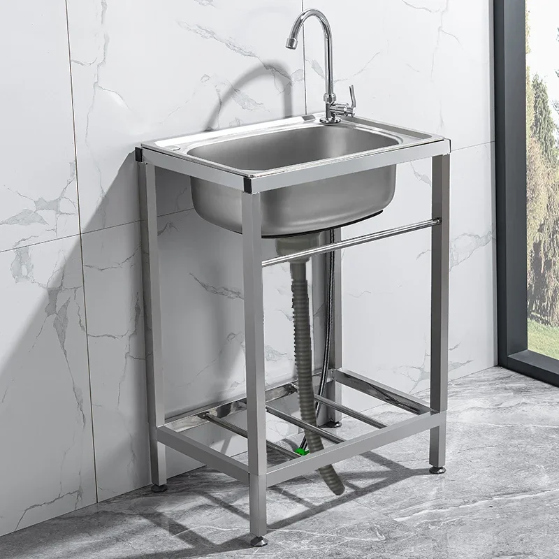 Stainless Steel Sink Kitchen Household Washing Vegetables Basin Single Sink Simple Pool Vegetable Washing Bracket