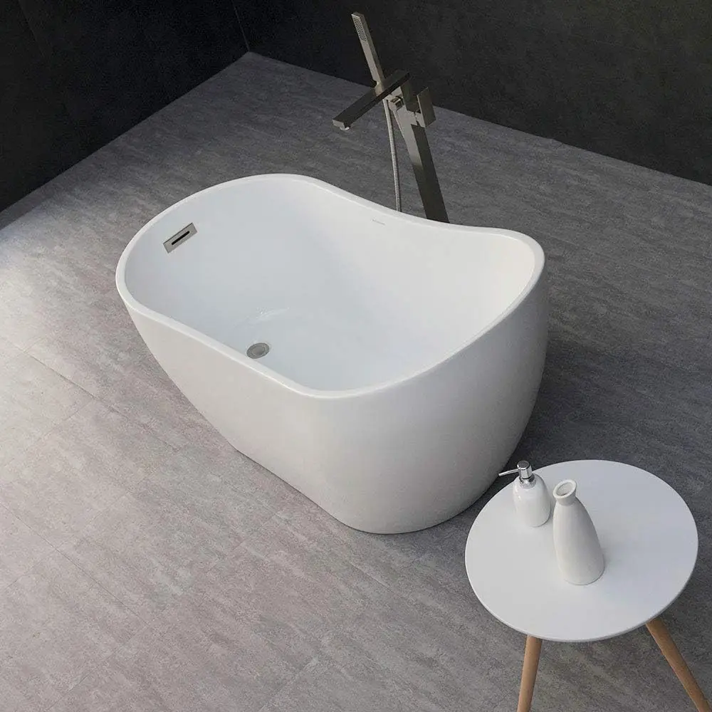 White 54 Acrylic Freestanding Bathtub Contemporary Soaking Tub with Brushed Nickel Overflow and Drain easy maintenance 5