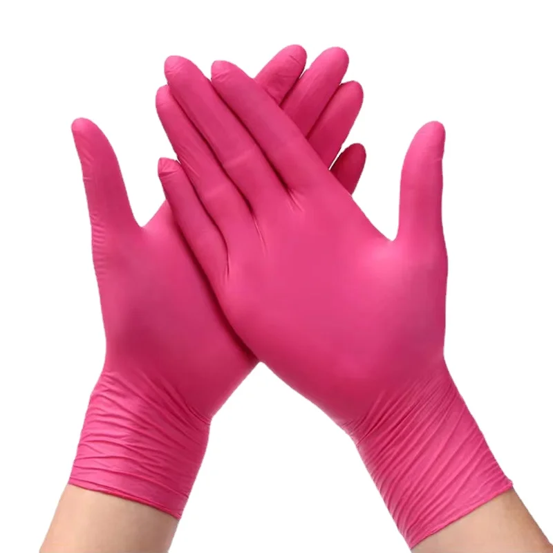 20/50/100PCS Pink Nitrile Disposable Gloves for Industrial Beauty Nail Salon Tattoo Household Cleaning Kitchen Work