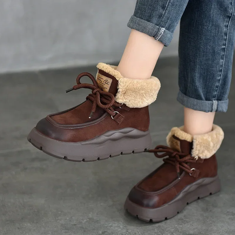 

Krasovki 3.5cm Spring Autumn Platform Wedge Boots Women Shoes Booties Snow Winter Ankle Suede Genuine Leather Plush Moccasins
