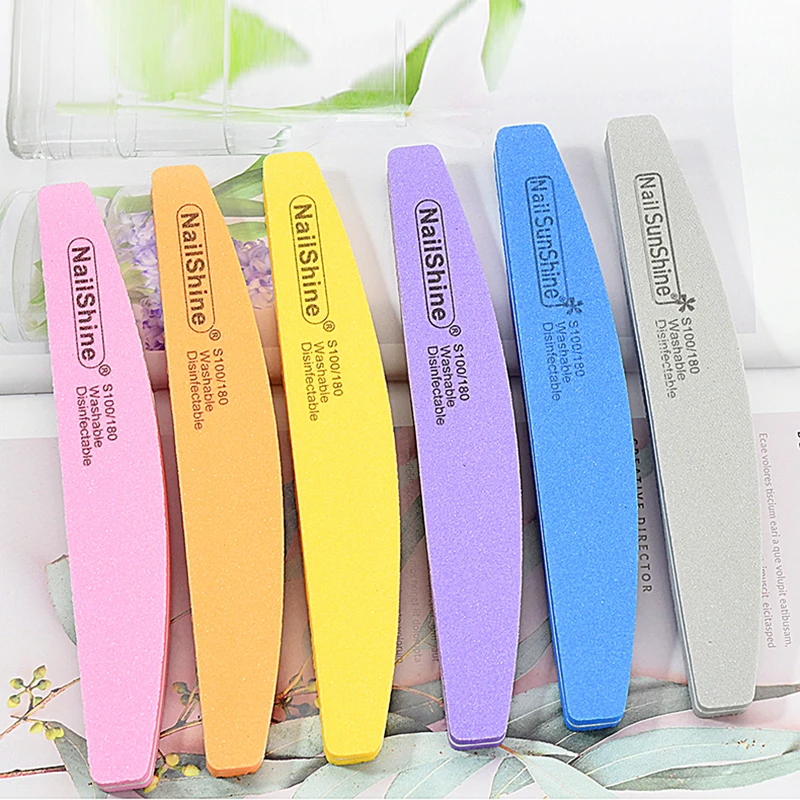 5Pcs Professional Nail File 100 180 Half Moon Sponge Polishing Sanding Buffer Manicure Products Tool Nail Equipment Lime a Ongle