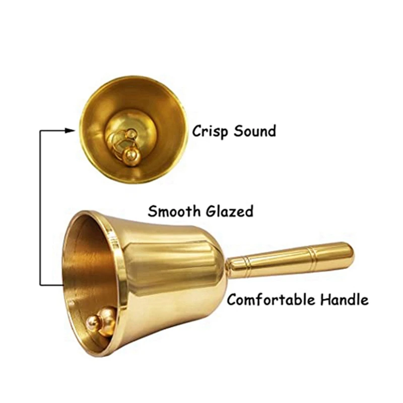 Super Loud Hand Barking Bell Solid Brass Dinner Bell Pet Training Jingle Bell, Gold