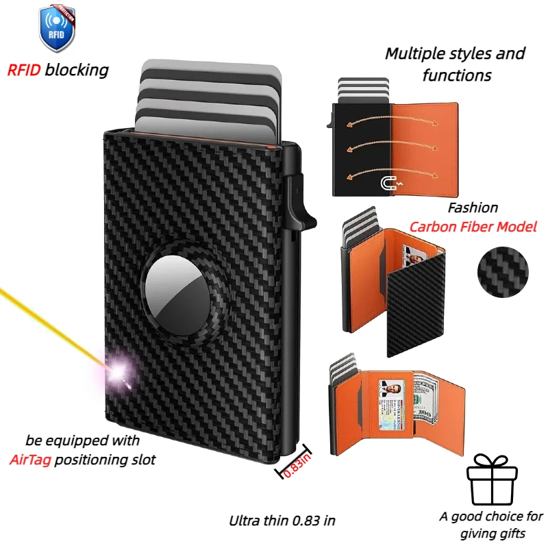 Men's Card Bag With Air Tag Positioning Slot RFID Anti Theft Brush Ultra Thin Metal Wallet Credit Card Clip mens wallet card holder card holder wallet