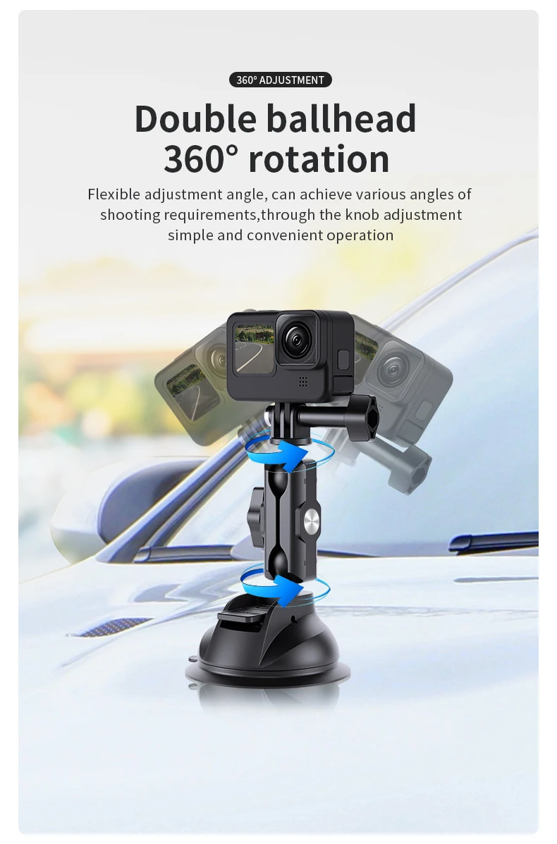 TELESIN Car Phone Action Camera Holder Suction Cup 360 Adjustable 1/4 Standard A
