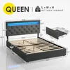 Queen Size Bed Frame with Charging Station and LED Lights, Upholstered Bed with Adjustable Headboard and 4 Storage Drawers 3