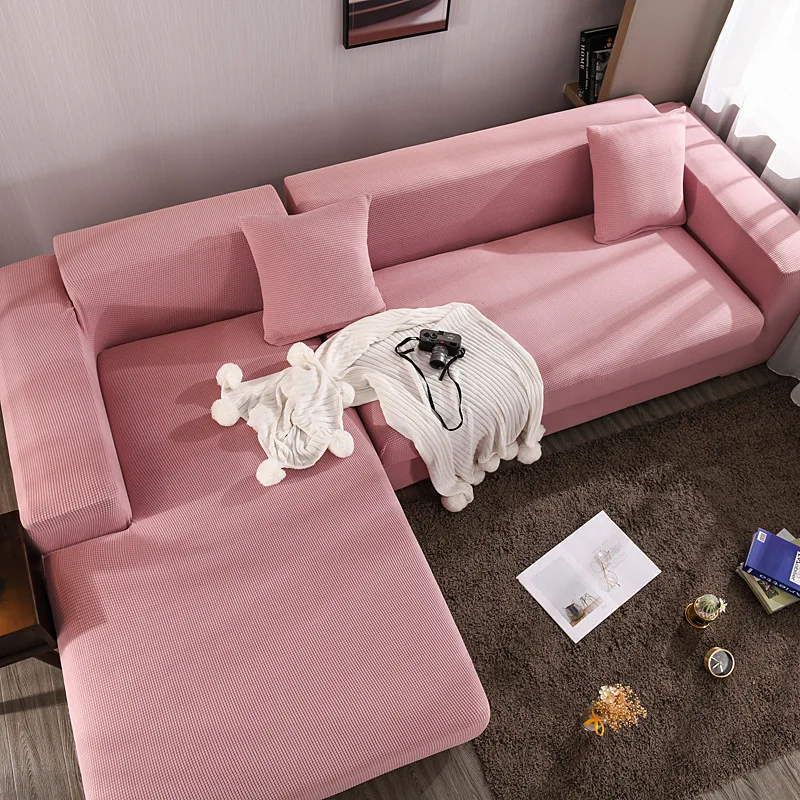 Funda de sofá universal con combinación de chaise longue en forma de L con todo incluido, funda de sofá de color liso con veta de maíz, sofás para sala de estar y hogar