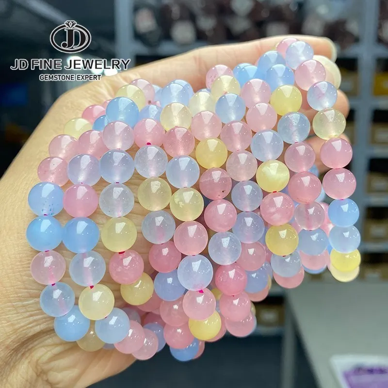 Natural Stone Pink Quartz Crystal Amethyst Fluorite Beaded Bracelets Women Sweet Reiki Healing Energy Strand Bangles Jewelry