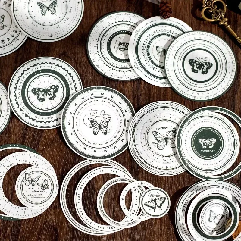 24Pcs Stickers Time Story circular border Supplies account free match materials package Package Scrapbooking cutting 113*87mm