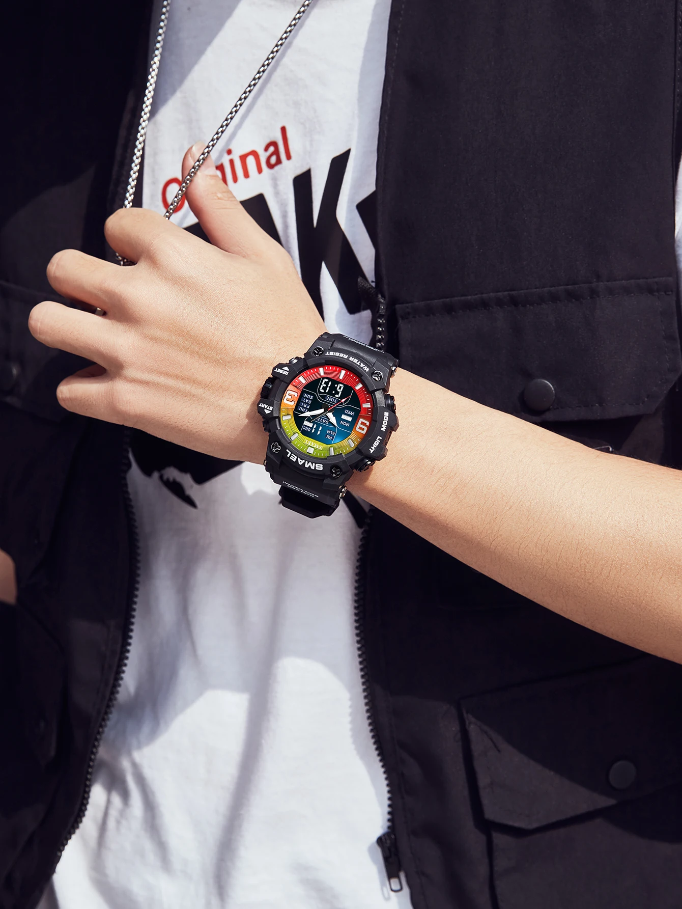 SMAEL 8049 Watch Sport LED Light Alarm Clock Dual Time Display