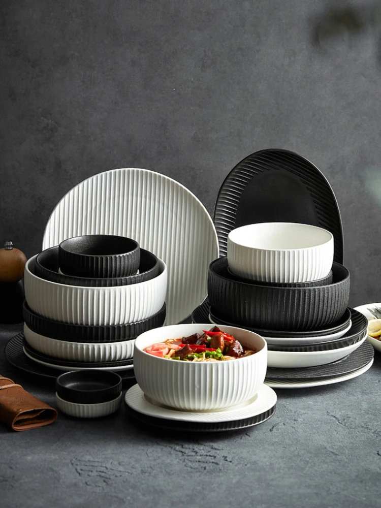Bowls Household Tableware Bowls Plates Household Ceramics Black And White Minimalist Chopsticks And Dishes Set