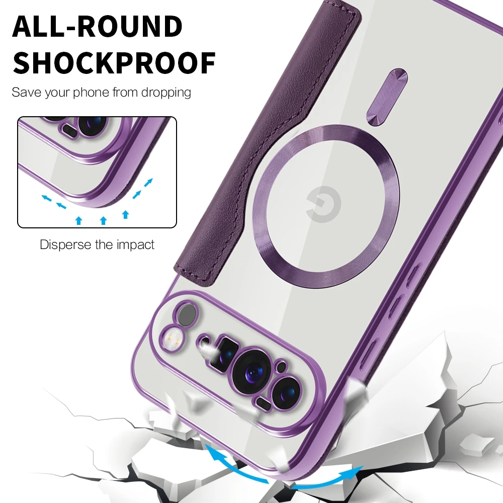 Enhanced Wireless Charging Magnetic Wallet Case with Card Slots and Anti-Fall Leather Design