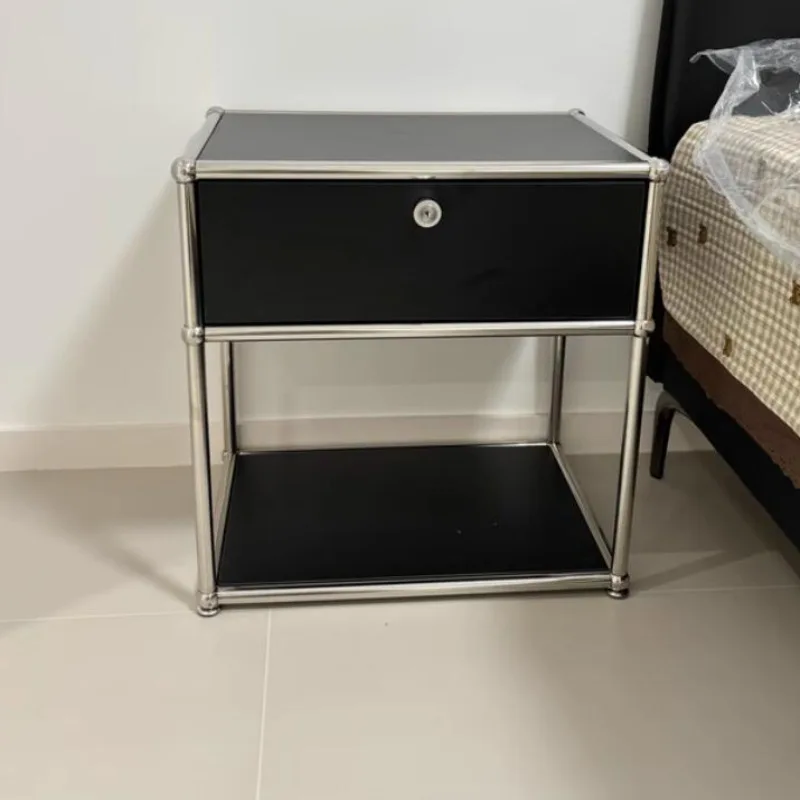 Modern Minimalist Nightstand Medieval Bedroom Furniture Module Storage TV Side Cabinet Stainless Steel Frame Bedside Table g