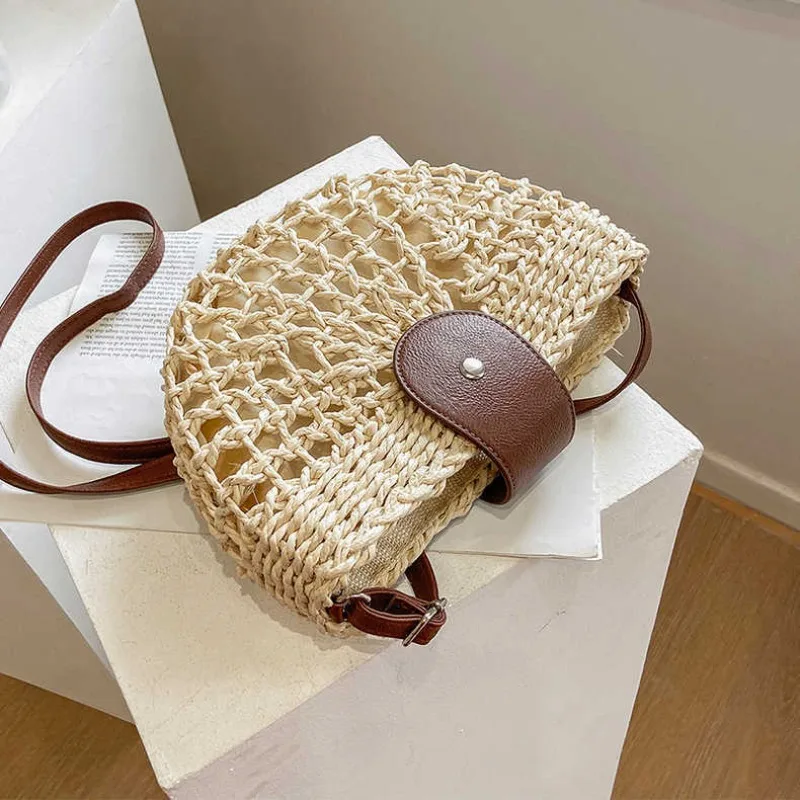 Casual Handwoven Shoulder Crossbody Bag Vacation Hollow Half Moon Straw Beach Phone Bag for Women's Daily Use Work Travel Party