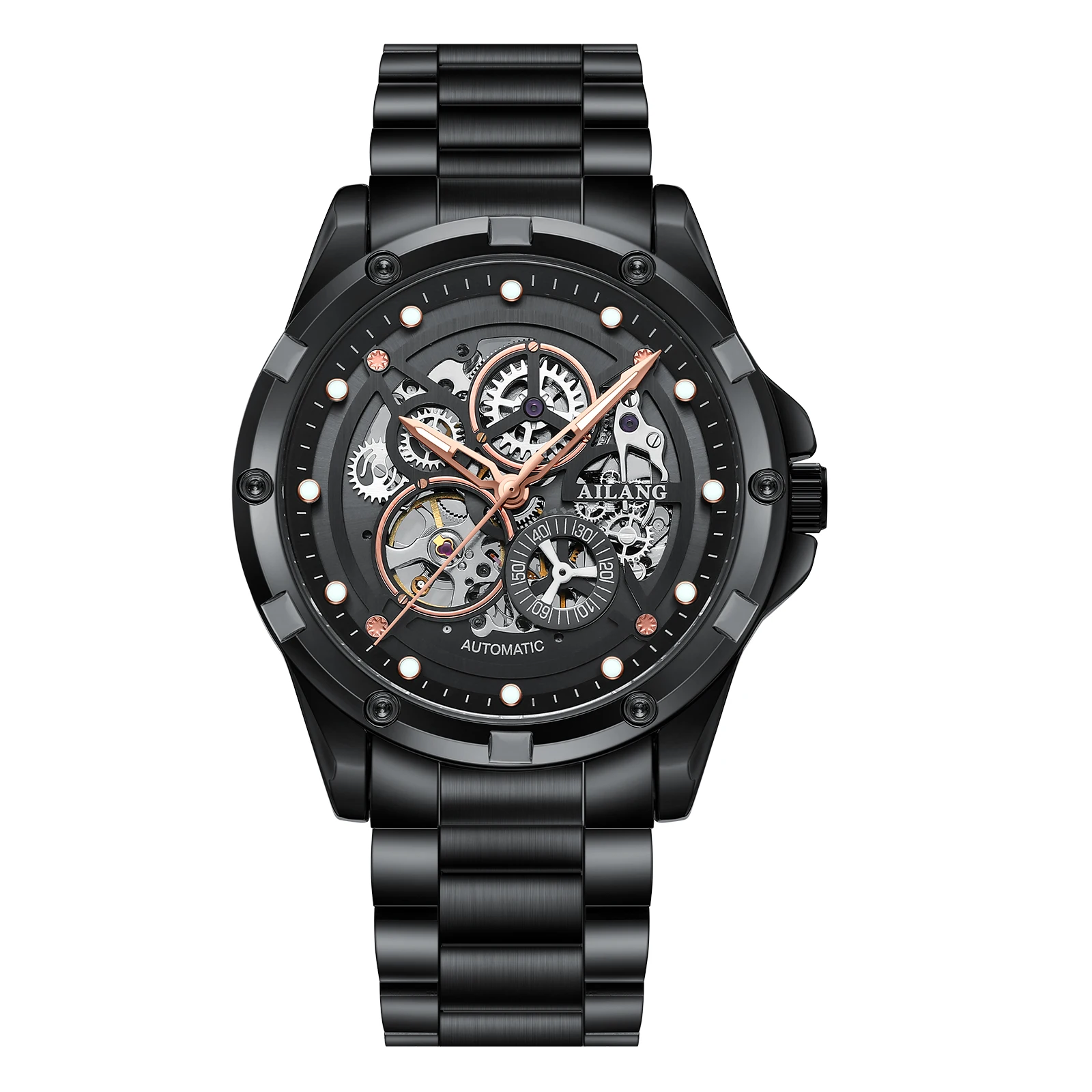 2022 New AILANG Automatic Men's Watch Stainless Steel Simple Mechanical Watch Sport Luxury Cool Black Stainless Steel Clock
