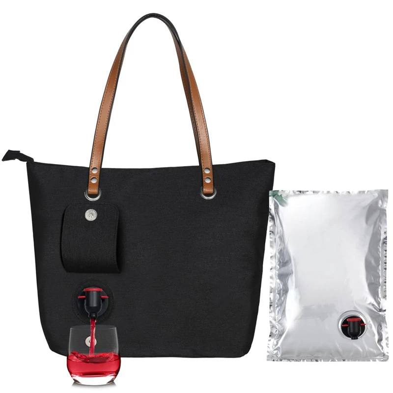 Wine Tote Bag, Beach Cooler For Travel Gift, Leakproof Insulated Purse Carrier With Spout Compartments