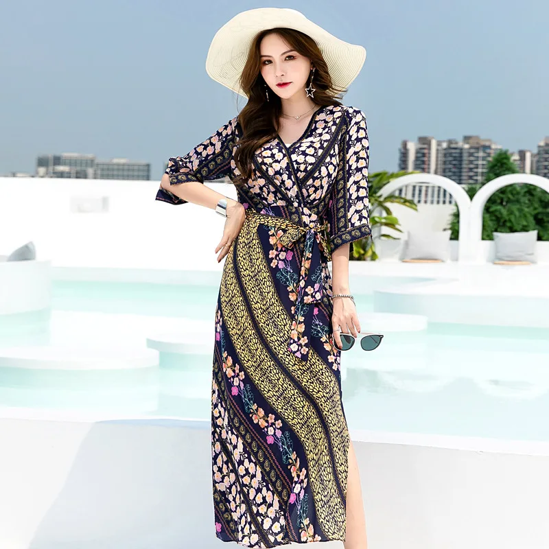 

Fashion Long Dress Summer 100% Mulberry Silk Dress Women 2023 Printed Elegant Dresses for Women Clothing Streetwear Vestidos