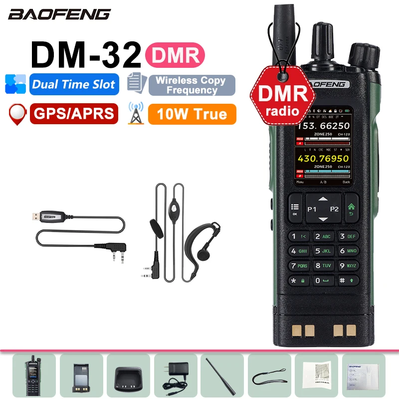 Radio Bidireccional Digital BAOFENG DM32 - 10W, GPS, APRS, Carga USB-C, Ideal Para Exteriores, Rescate O Logística (color Negro)