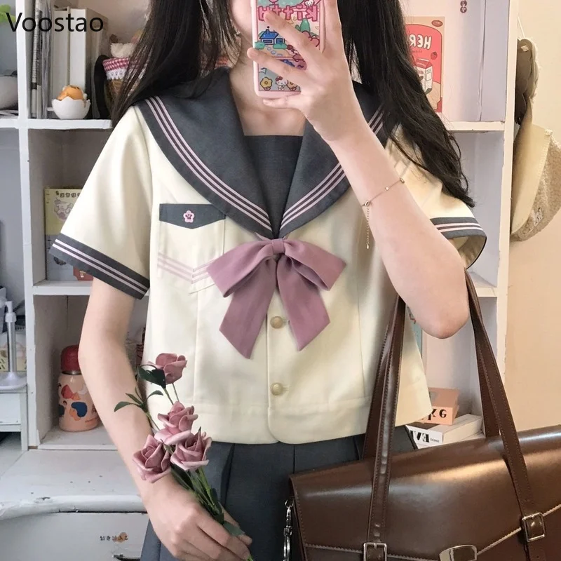 Japanese School Girl JK Uniform Women Kawaii Bow Blouses High Waist Mini Pleated Skirts Sets Girls Cute Sailor Uniform Costumes japanese school uniform japanese schoolgirl skirt