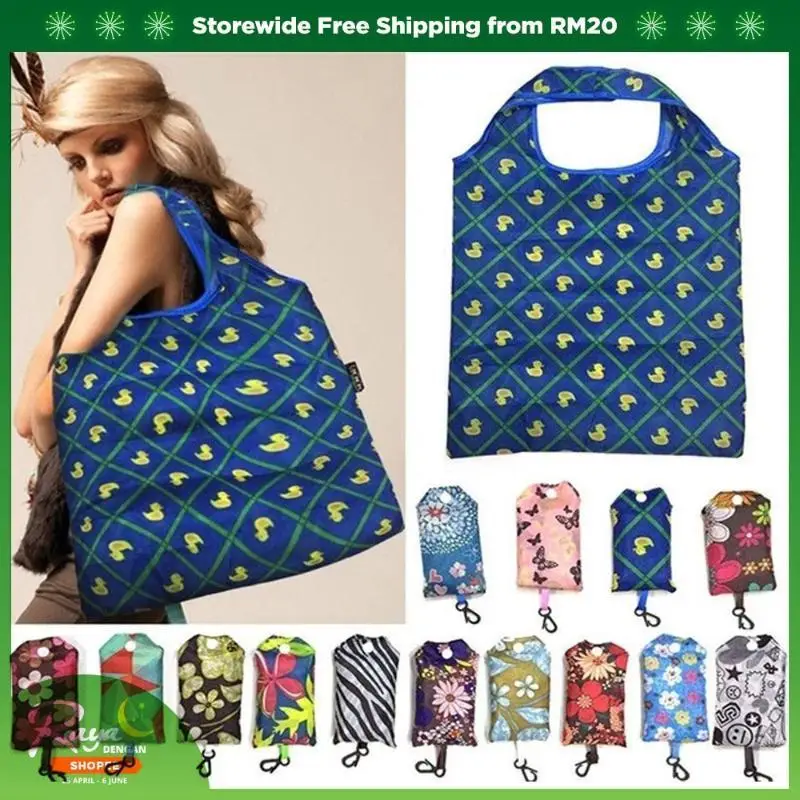 Creative Printed Polyester Organizer Bag Fashionable Recyclable Travel Foldable Reusable Eco Friendly Shopping (Color Random)