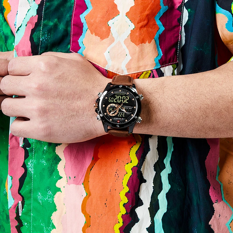 NAVIFORCE جديد ساعات رجالية الأعمال جلد طبيعي كوار...