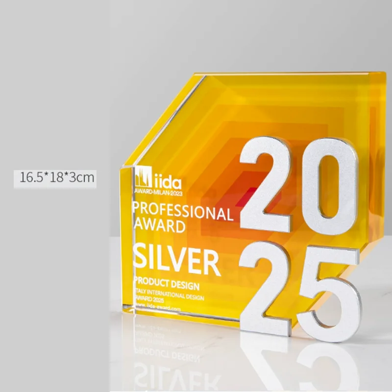 Customized Color Printed Circular Hexagonal Shape Crystal Trophy, 2025 Year High-End Metal Medal Outstanding Employee Award, 1Pc