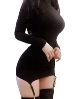 WOMENGAGA Sexy à manches longues Mini robe chaussettes nouvelle taille haute mince col rond élégant fée femmes coréen chaud Sexy robes automne 763G 5