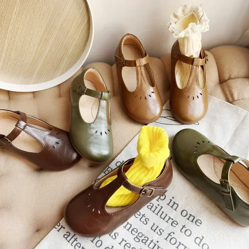 HoneyCherry New Girls Flats Soft Shoes Kids Children Princess T-strap Shoes Toddler Dress Ballet Baby Fashion