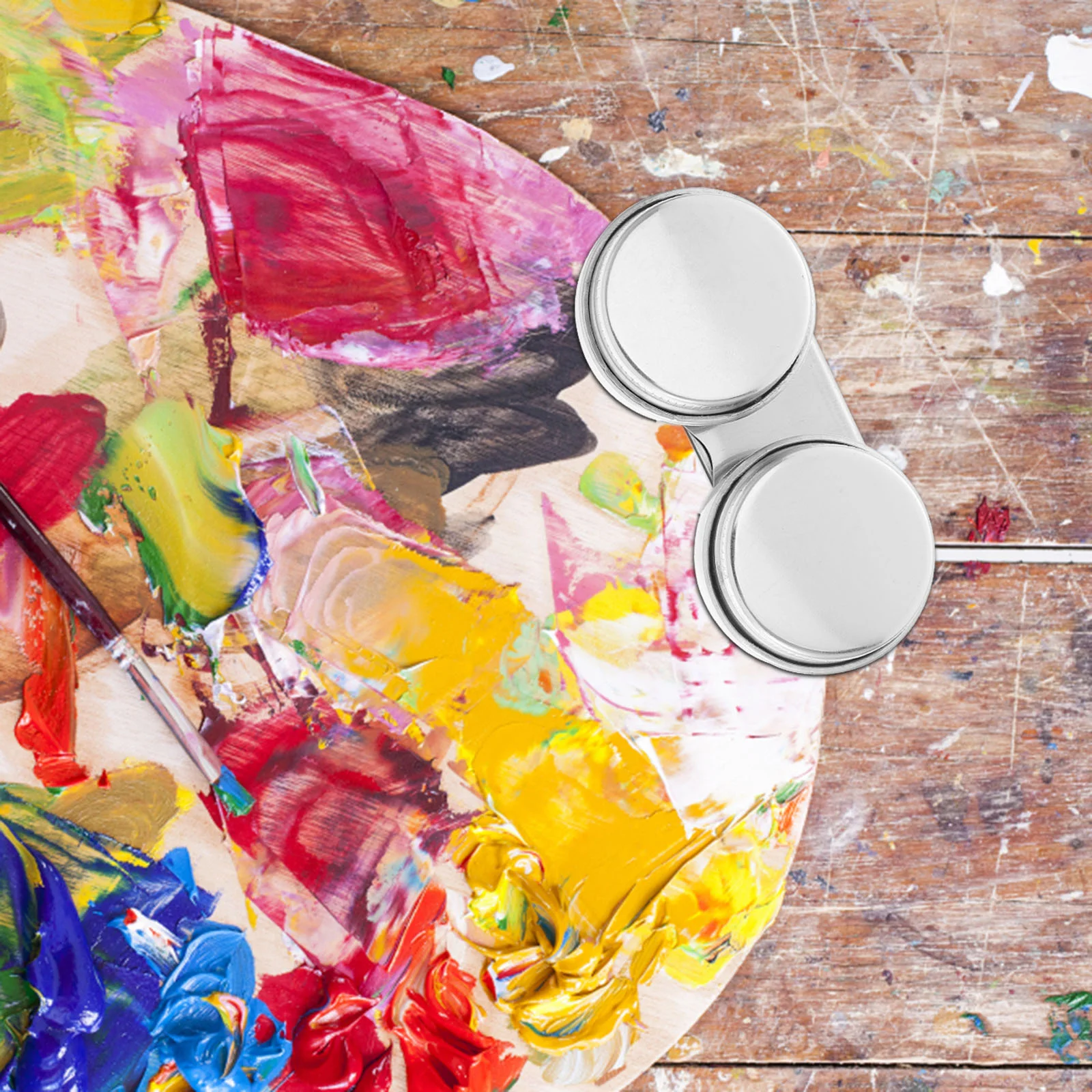 

Двойные чашки из нержавеющей стали, блестящая палитра, зажим для горшка, раскраска с крышками для творческих художников (серебристый)