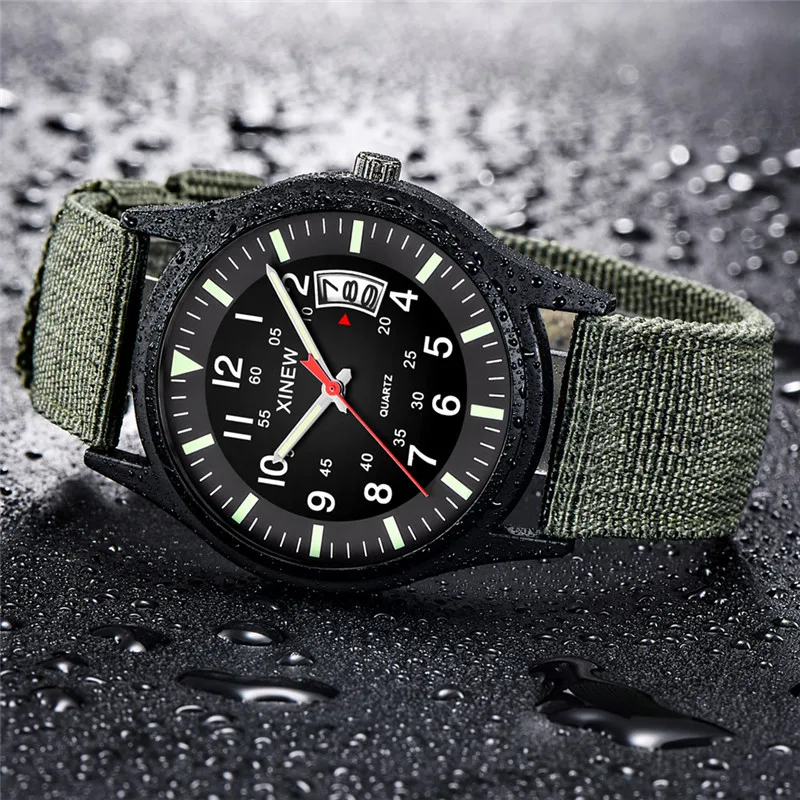 Original XINEW Brand Watches For Men Fashion Nylon Band Military Sports Date Quartz Watch Erkek Barato Saat Relogio Masculino