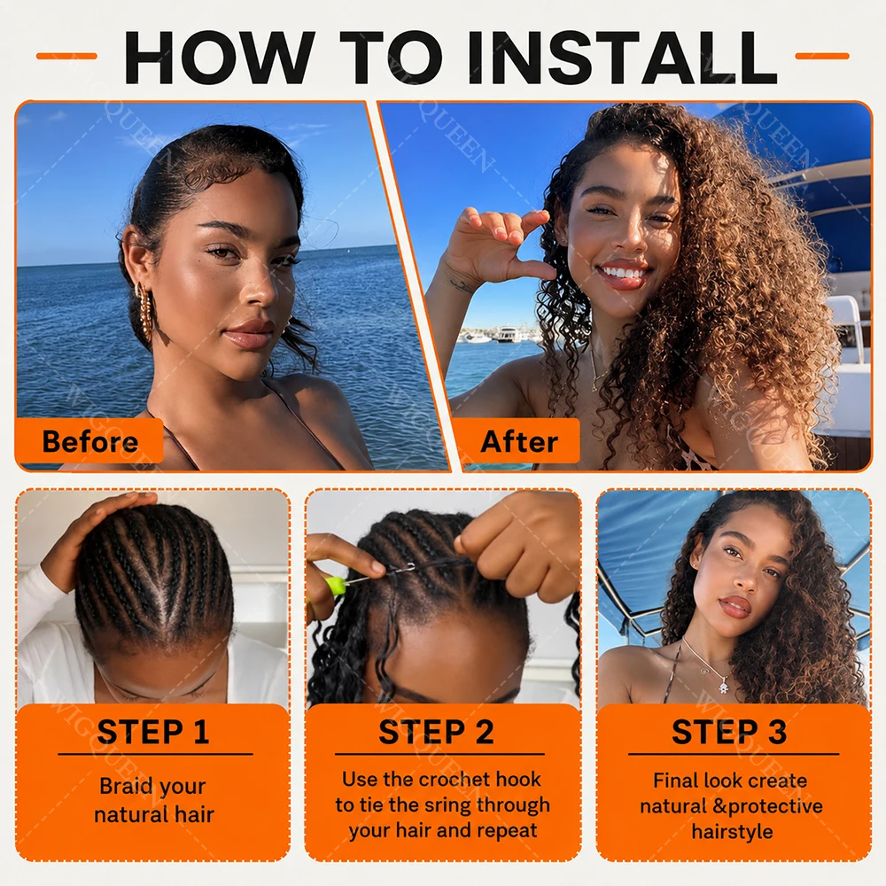 15A Small Spirals Curly Miracle Knots Feather Crochet Human Hair For Boho Braiding Invisible Knot PreSeparated Knotless Kinky Curly Crochet Human Hair Extensions Reusable Pre looped Natural Black Crochet Bundles With String Bulk 100% Human Hair Extensions 5
