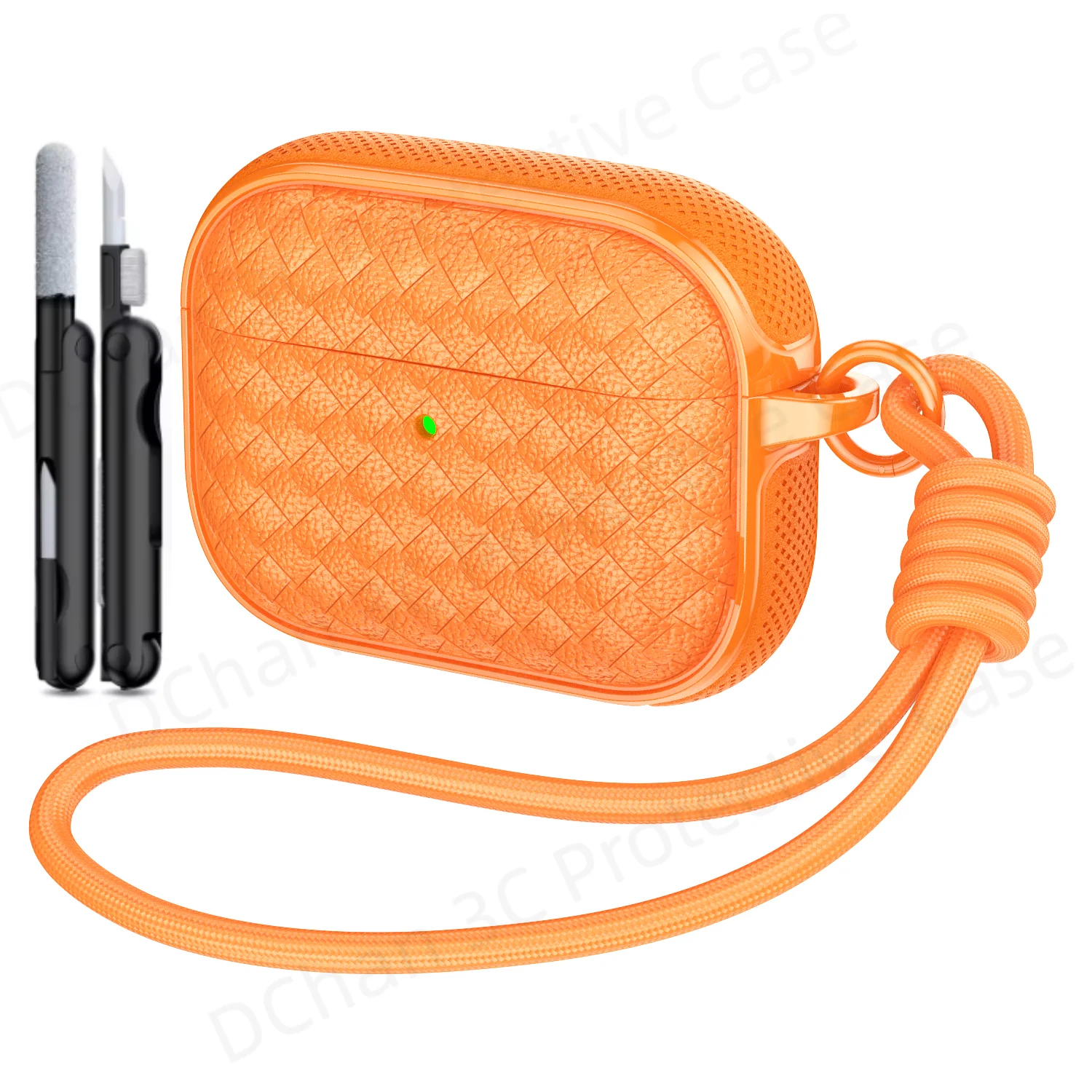 Woven Leather Texture Headphone Case with Lanyard, Non-Slip Earbuds Holder