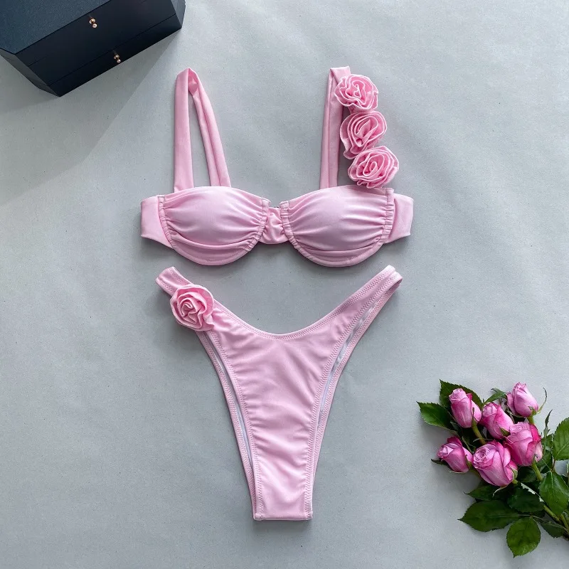 Sexy Women's 3D Flower Design Swimsuit Bikini Sets Bathing Wear