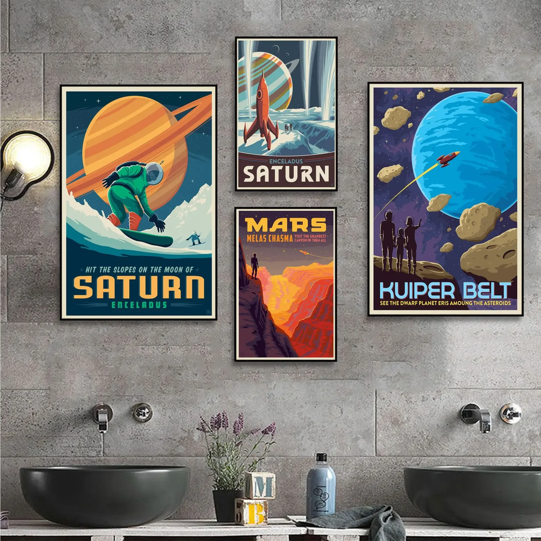 

Outer Space Visions of The Future Travel Collection Posters Decoracion Painting Wall Art White Kraft Paper Posters Wall Stickers