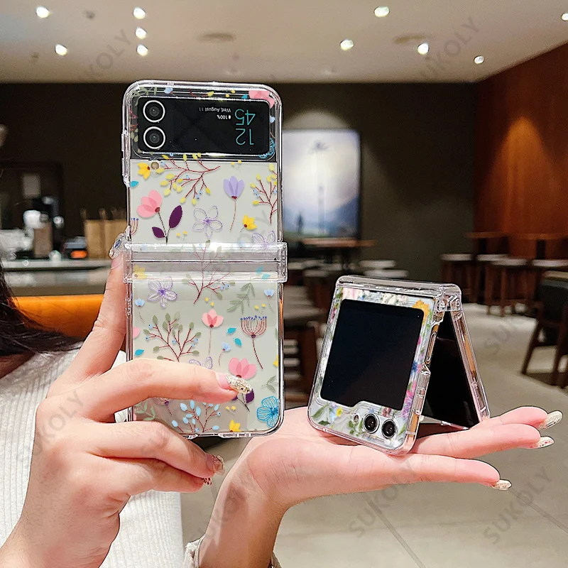 Flower Pattern Shockproof Clear Cover for Samsung Galaxy Z Flip Series