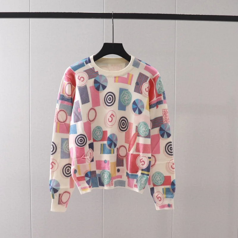 

Printing Pullover for Women, Casual Oversize Sweater, Full Sleeves Jumpers, الدفع عند التسليم 니트반팔여자 Свитер Женский Tops