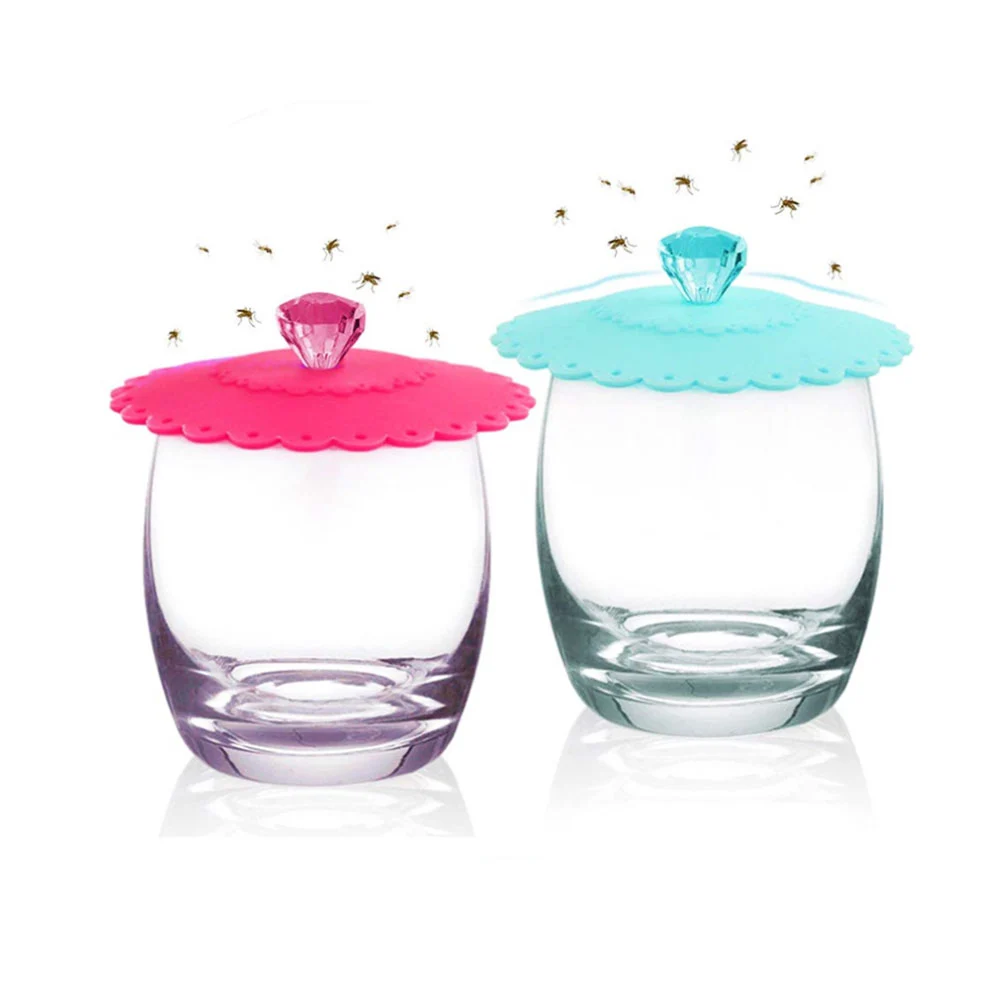Silicone 6Pcs 11CM Transparent Diamond With Flower Pattern Cup Lids Dust-Proof Silicone Mug Cover Bright Color Drink Cup Lid