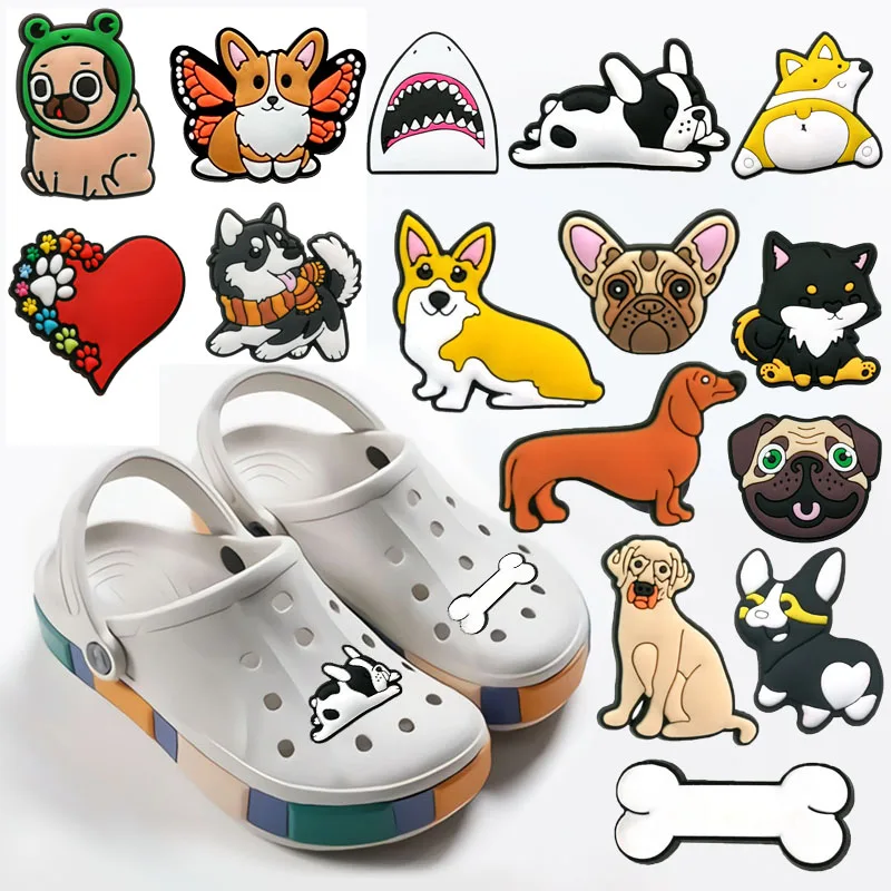 1 бр. куче булдог корги PVC талисман за обувки за крокодилни обувки оригинални орнаменти маратонки аксесоари декорации подарък за деца на едро