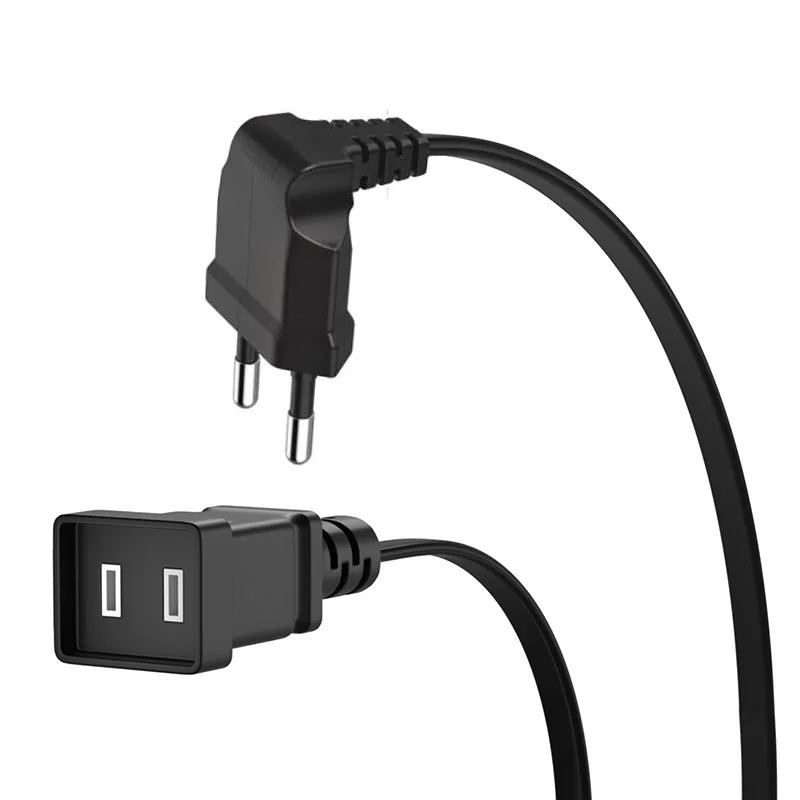 Universal US to EU Power Converter Adapter Cable, 2-Pin Polarized Plug Adapter Extension Cord