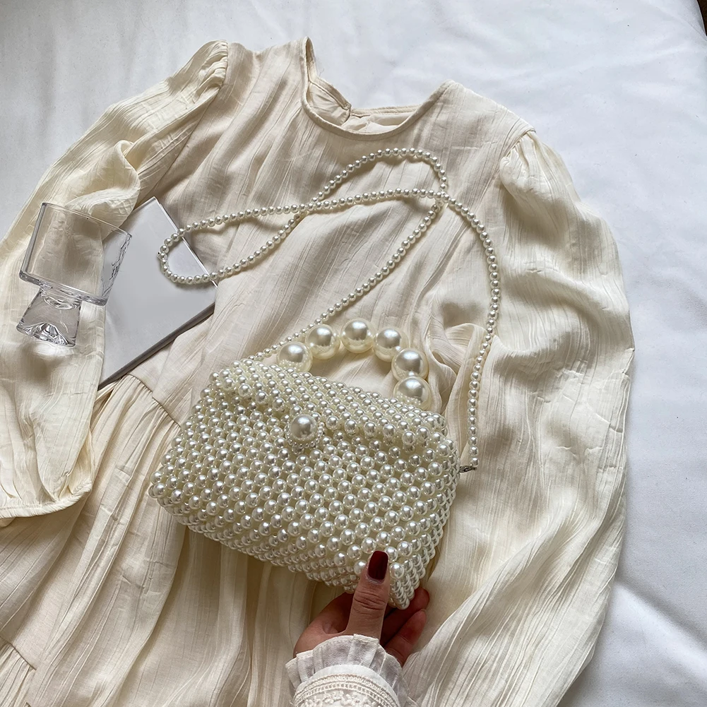 Pearl Evening Bag Handmade Woven Women Beaded Clutch Bag Shoulder Bag Clutch Purse Wedding Party Dinner Bag