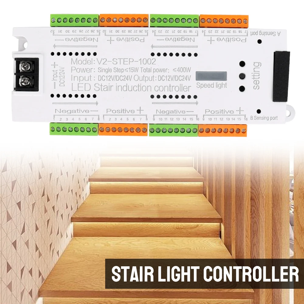 32 Channels LED Motion Sensor Indoor Stair Light Controller Kit DC 12V 24V Stairway Lighting Automatic For Stairs Flexible Strip