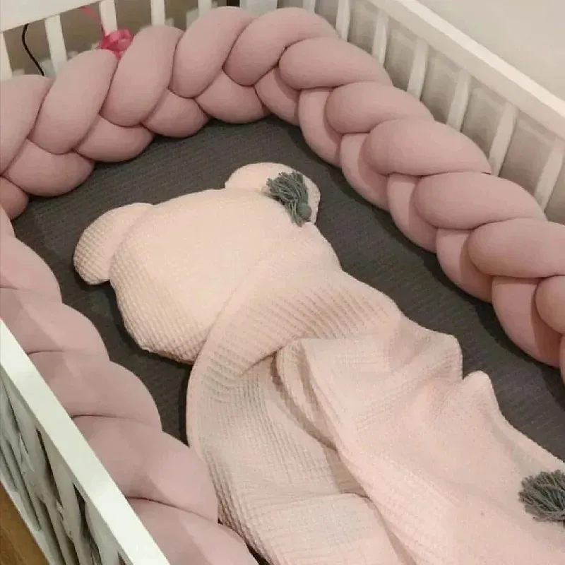 4M Baby Bed Bumper Handmade Knotted Braid Weaving Plush Crib Protector Infant Knot Pillow