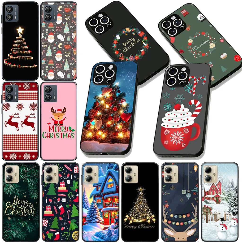 Merry Christmas Holiday Phone Case with Santa Claus, Tree, and Snowman Design