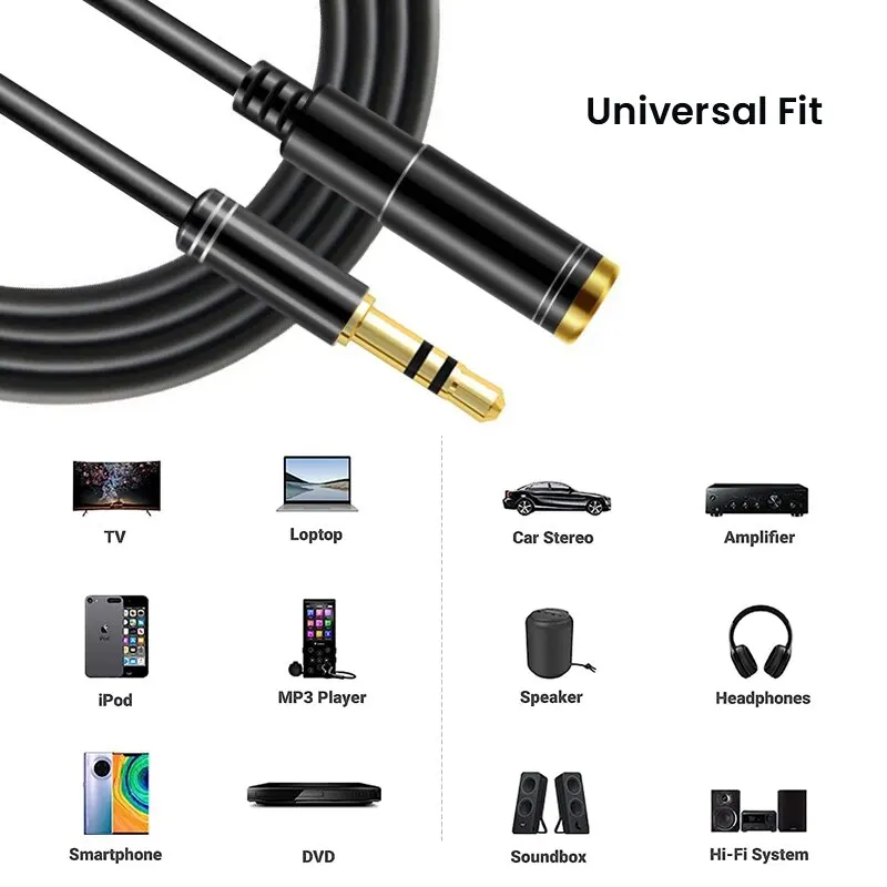 NIERBO Gold Plated Audio Extension Cable - Premium Stereo Aux Cord, Male to Female (1m & 5m Lengths)