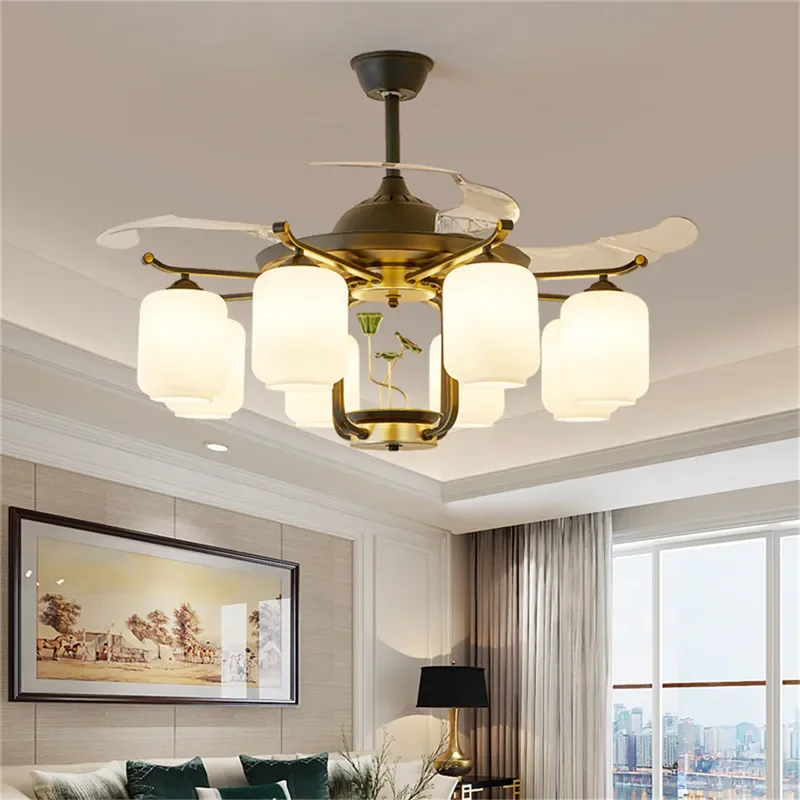 RONIN Modern Stealth Fan Light Luxury Living Room Restaurant Bedroom Ceiling Fan Light Remote LED Electric
