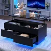 LED Lift Top Coffee Table with Storage Modern Coffee Tables for Living Room Rectangle High Gloss Center Table with 2 Drawers 1