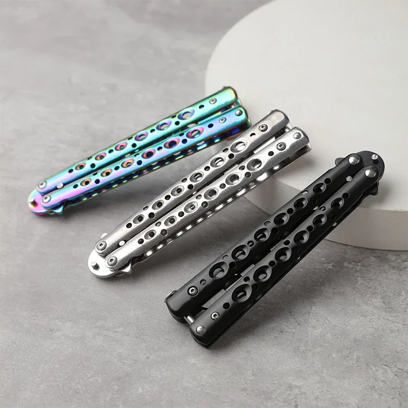 Foldable Butterfly Knife Trainer Portable Stainless Steel Pocket Practice Knife Training Tool for Outdoor Games Balisong Trainer