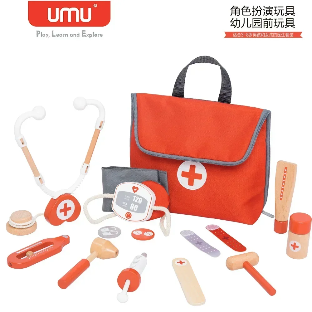 Doctor Play Set, Doctor Nurse Toys, Doctor Toys Kit, Dentist Play Set: Doctor Toys for Children Set Kids Wooden Pretend Play Kit Games for Girls Boys Red Medical Dentist Medicine Box Cloth Bags Gifts